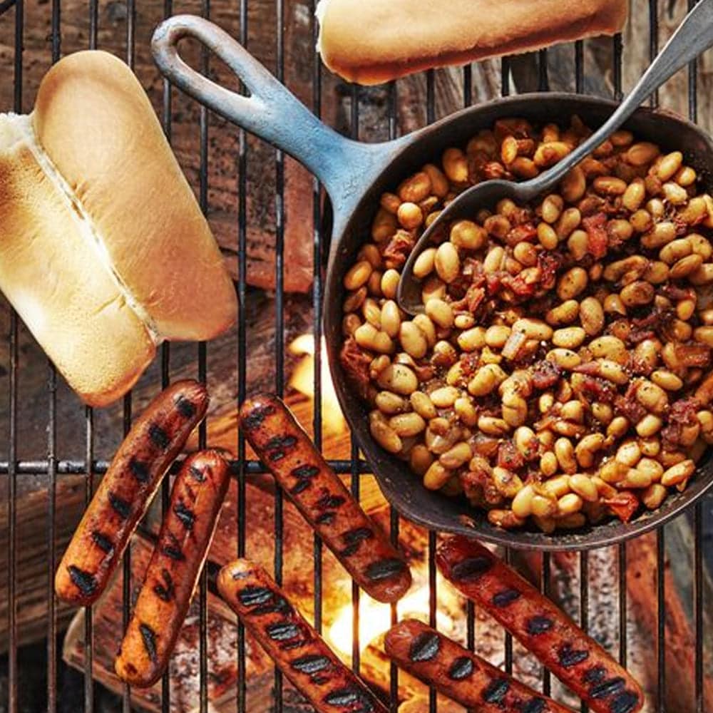 Hot Dogs with Quick Cast-Iron Skillets Beans Recipe