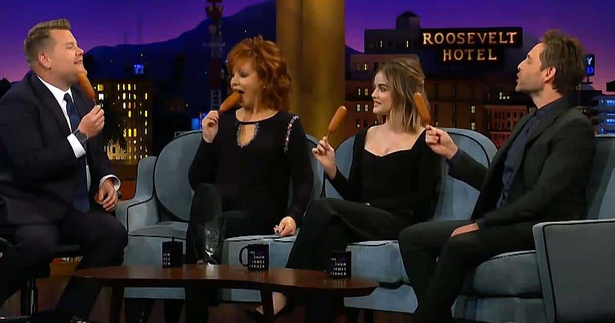 Reba Introduces James Corden To Corn Dogs During 2018 Interview