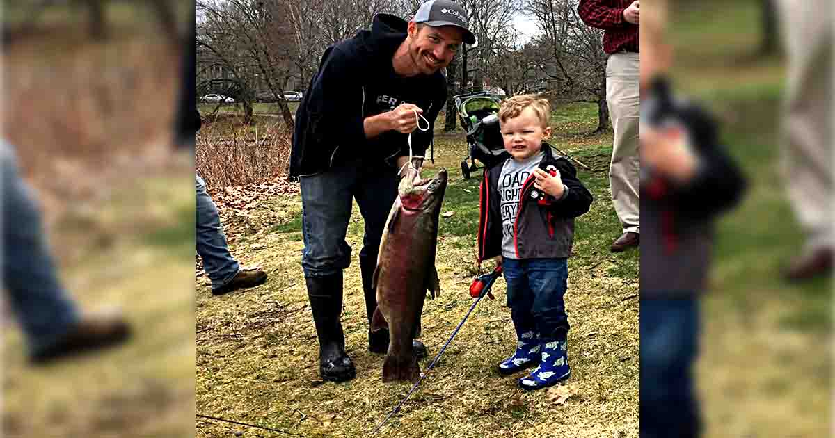 Toddler Catches Rainbow Trout Using Toy Spiderman Fishing Rod