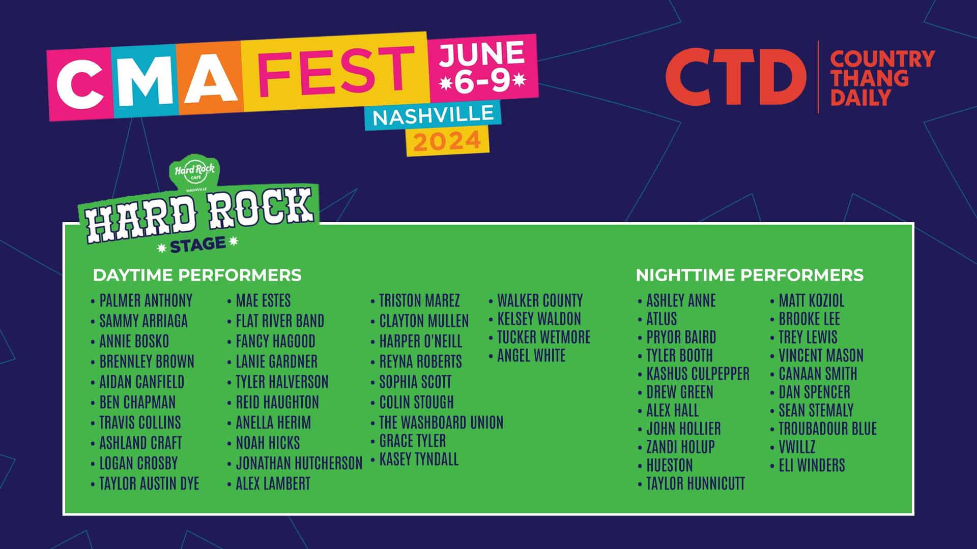CMA Fest 2024 - Hard Rock Stage Performers