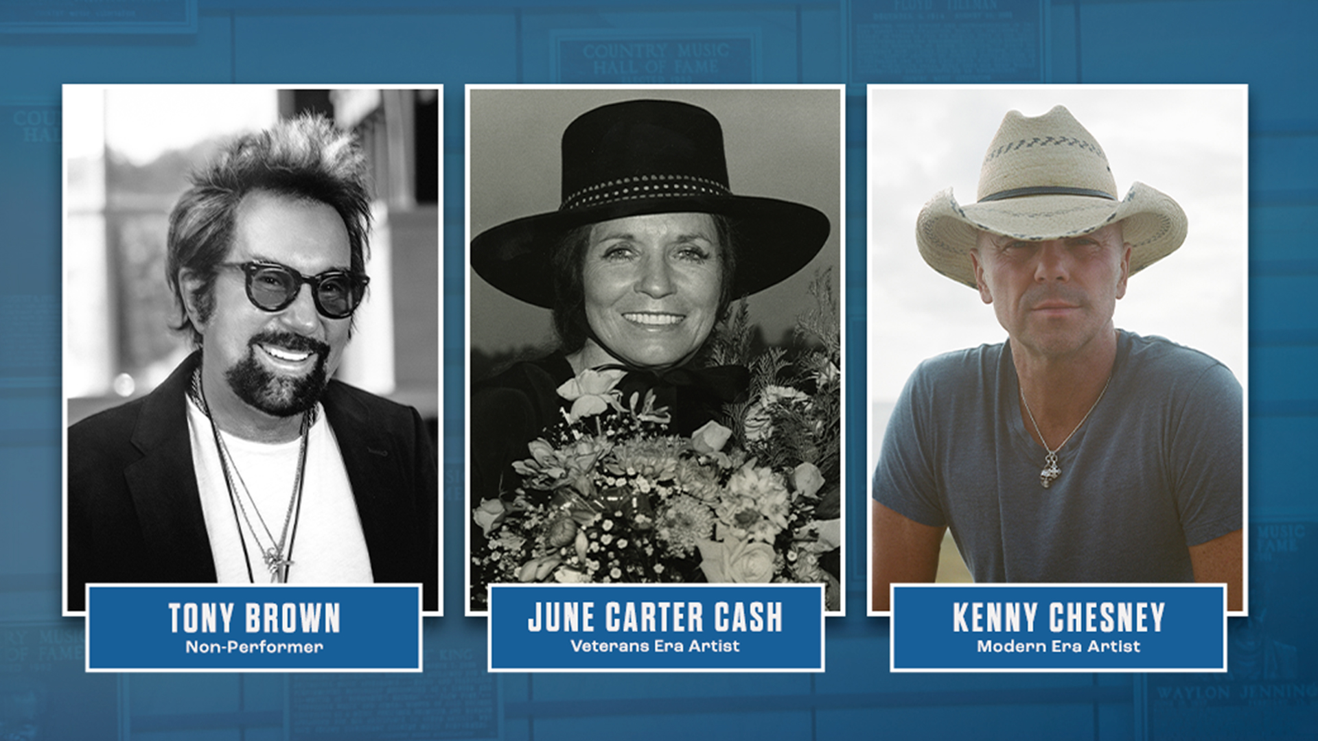 Kenny Chesney, June Carter Cash, and Tony Brown are inducted into the Country Music Hall of Fame, honoring their lasting impact on the heart of the genre.