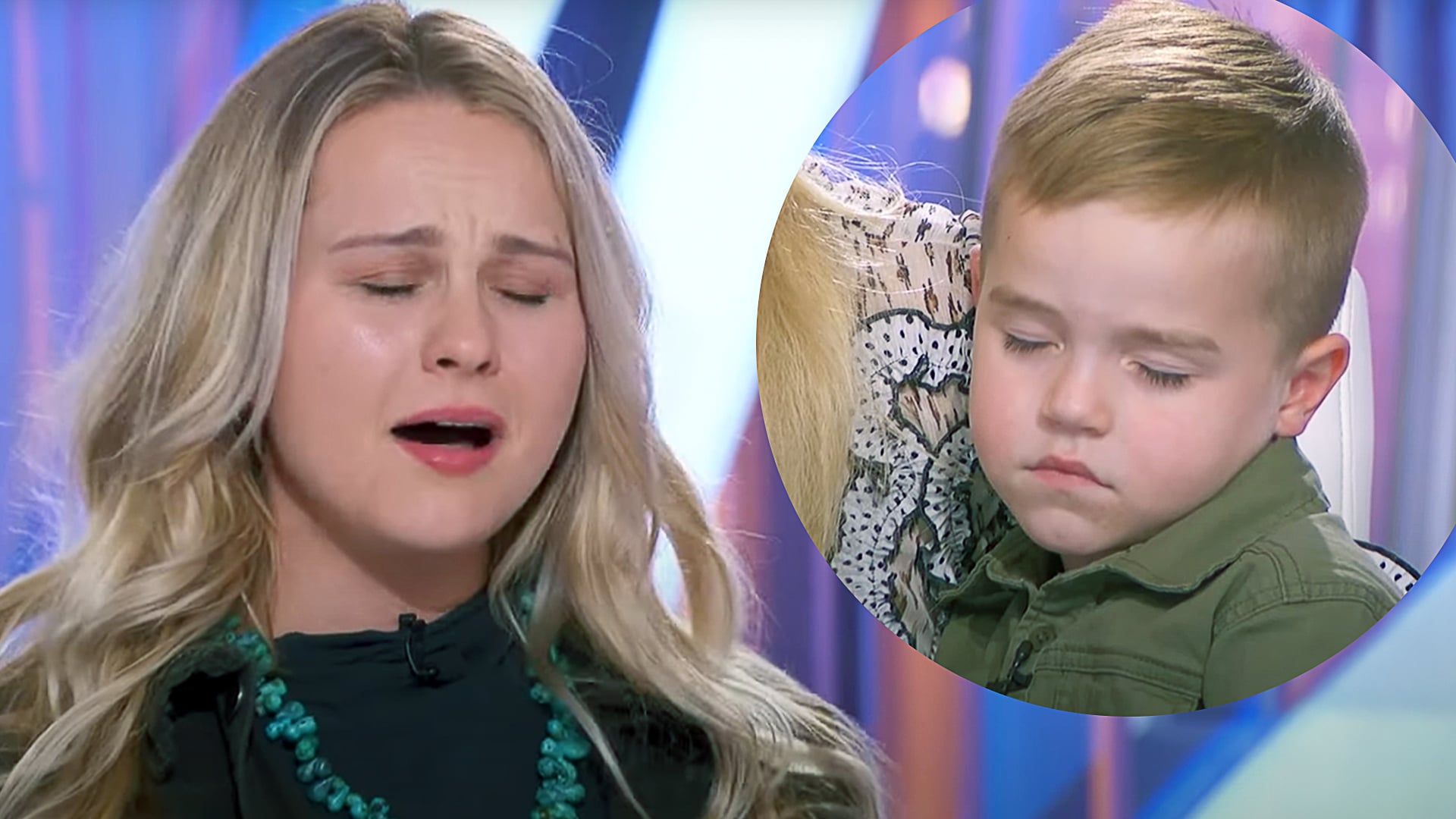 Breanna Nix sings emotionally on American Idol while her young son, Emerson, peacefully naps in a judge’s arms during the performance.