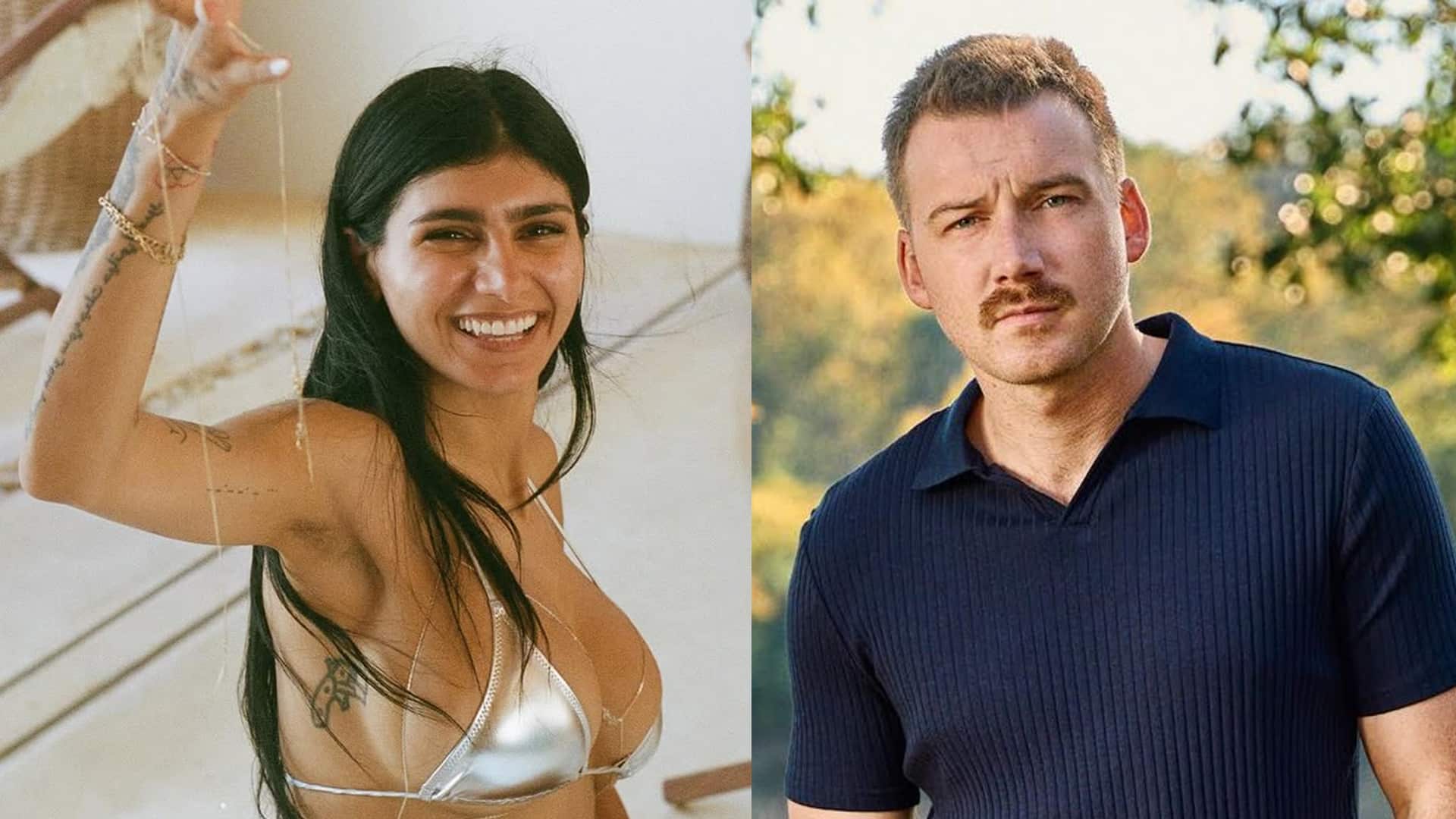 Mia Khalifa smiles in a bikini while Morgan Wallen looks serious, echoing online clash over Drake joining his tour stage.