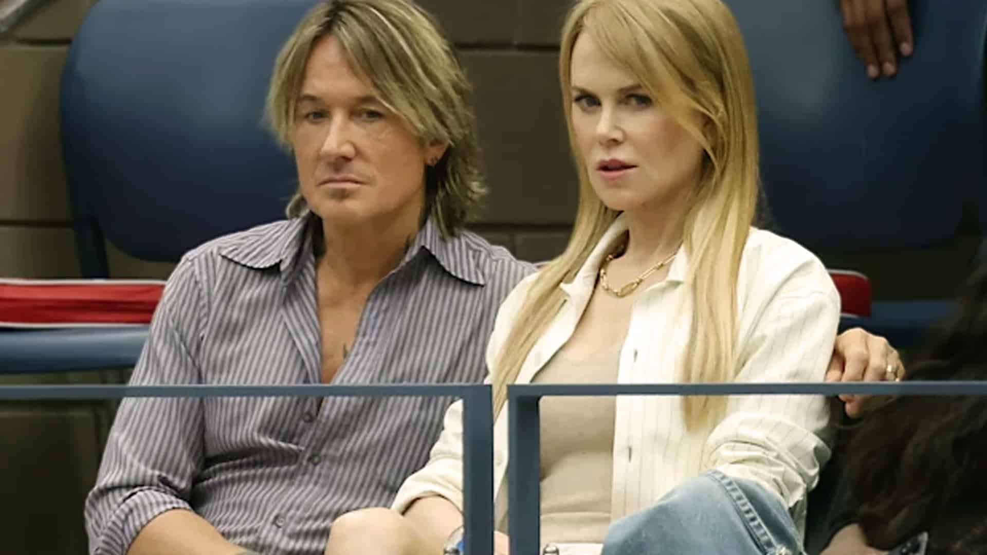 Keith Urban sits next to Nicole Kidman looking serious, a moment that echoes him shutting down talk about her steamy movie scenes.