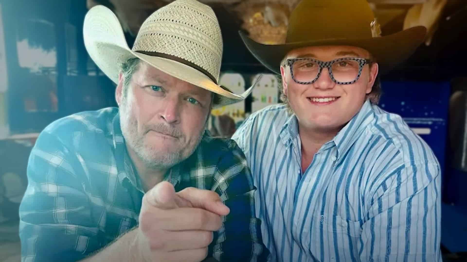 Blake Shelton with Gwen Stefani’s son Zuma, both in cowboy hats, highlighting Zuma’s Shelton-inspired country style at 17.