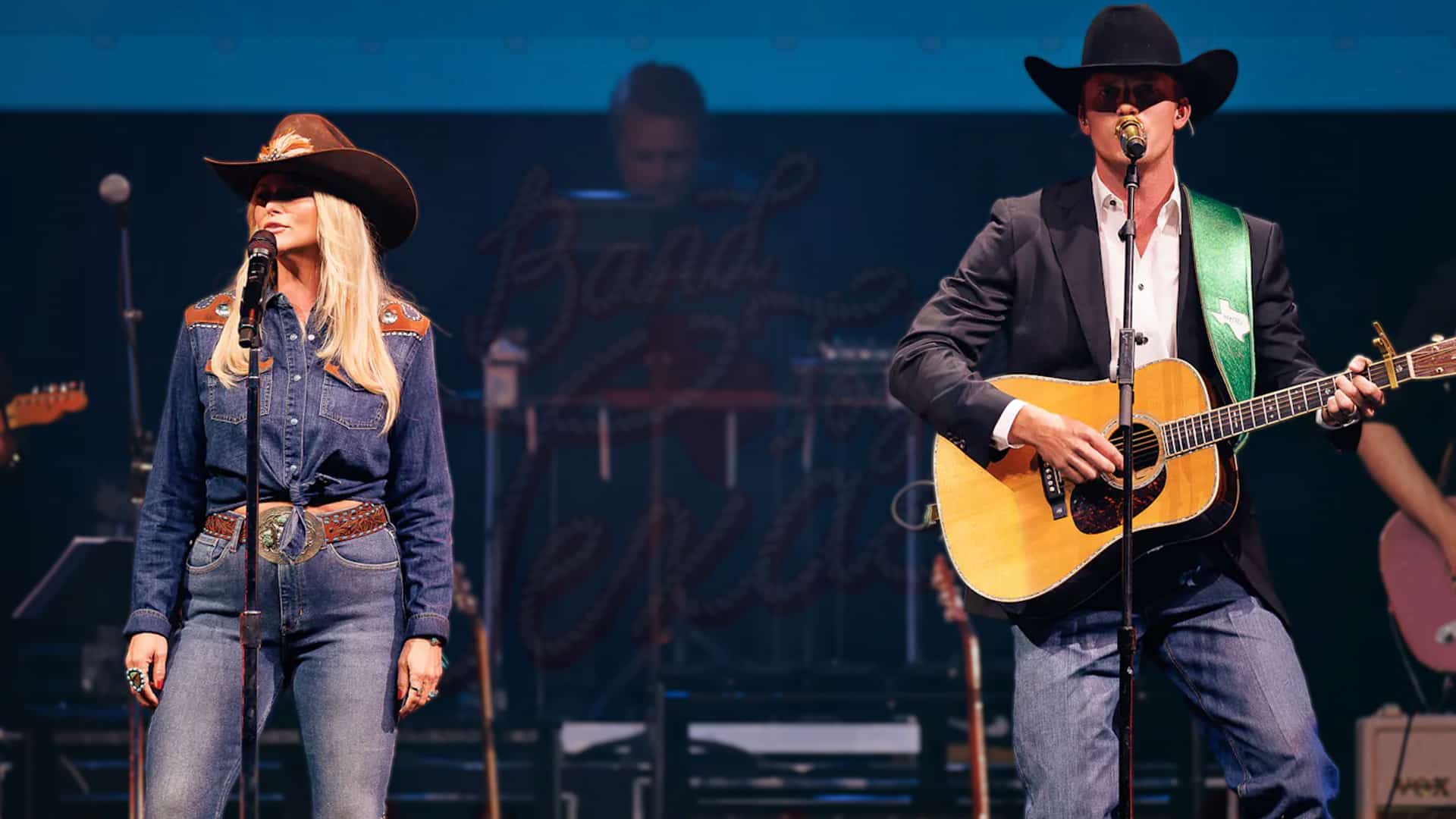 Miranda Lambert and Parker McCollum perform together at Band Together Texas benefit concert for flood relief.