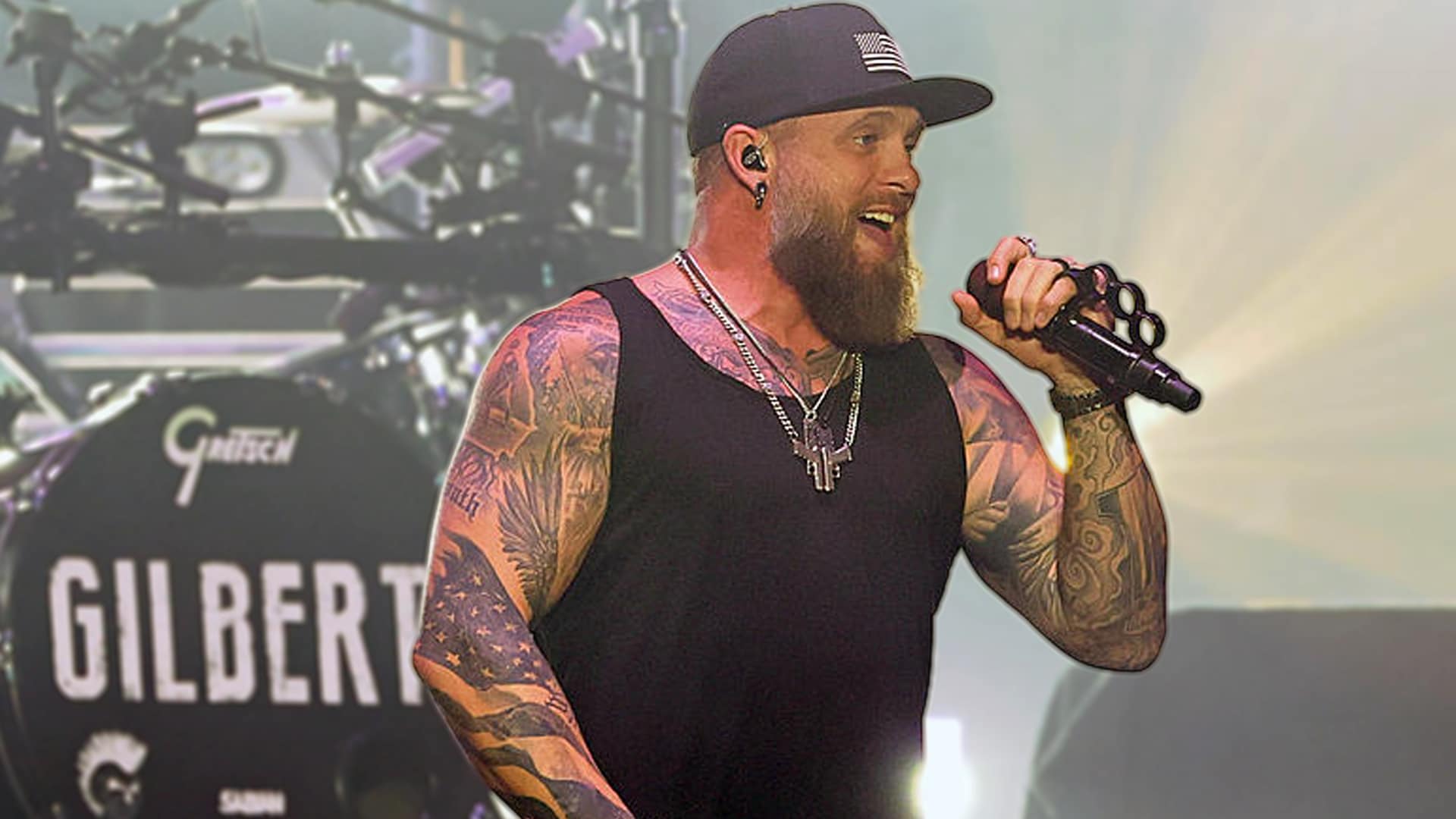 Country star Brantley Gilbert singing at a concert, connected to his strong message following Charlie Kirk’s passing.