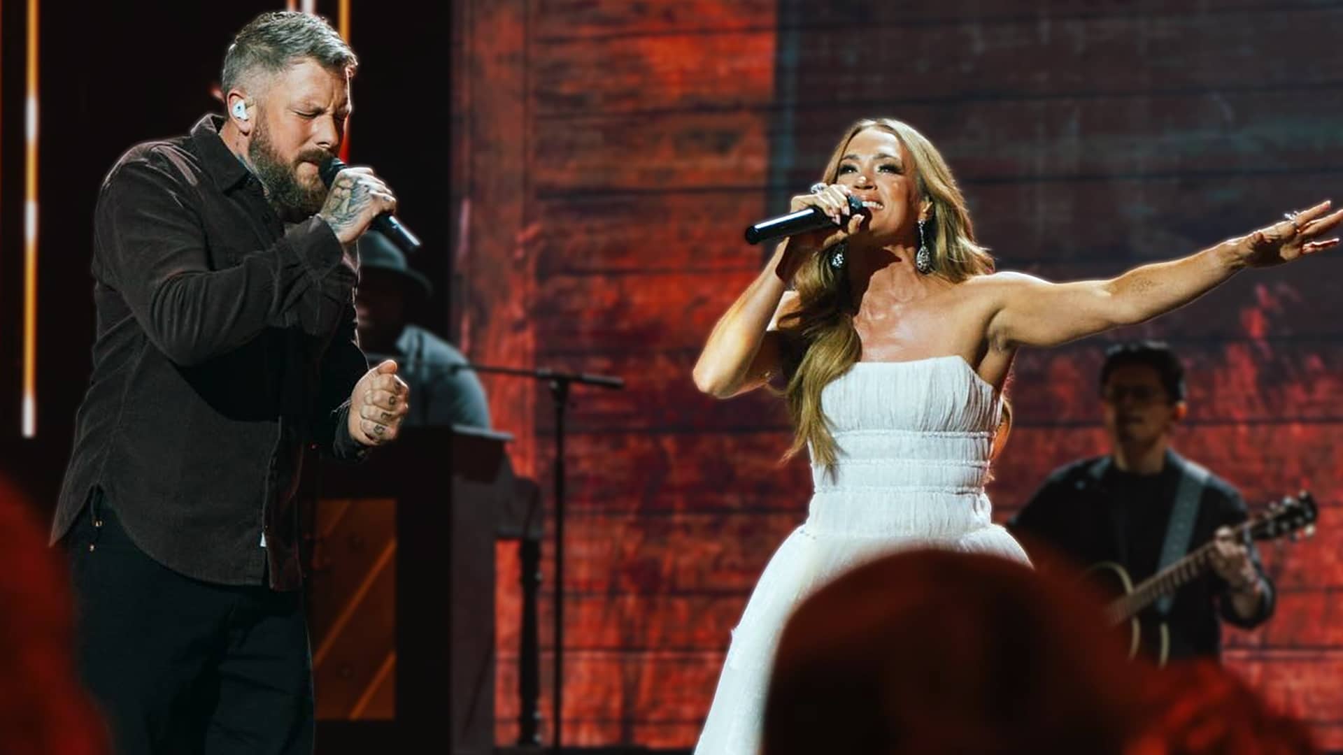 Ben Fuller and Carrie Underwood sharing a powerful moment onstage during their unexpected Dove Awards performance of “If It Was Up To Me.”