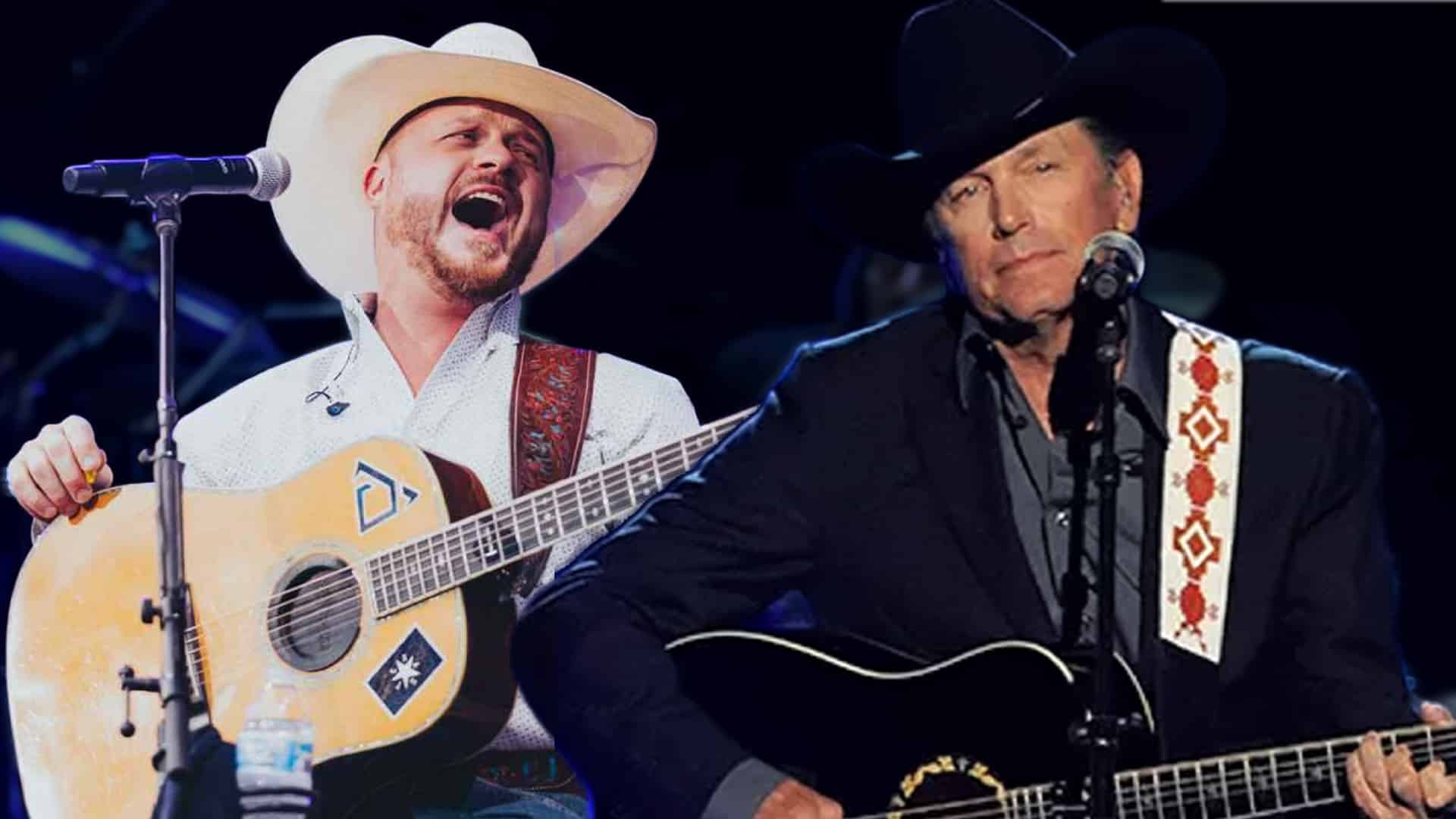 George Strait and Cody Johnson performing with guitars, set to reunite for a massive one-night show at Clemson’s Death Valley in 2026.