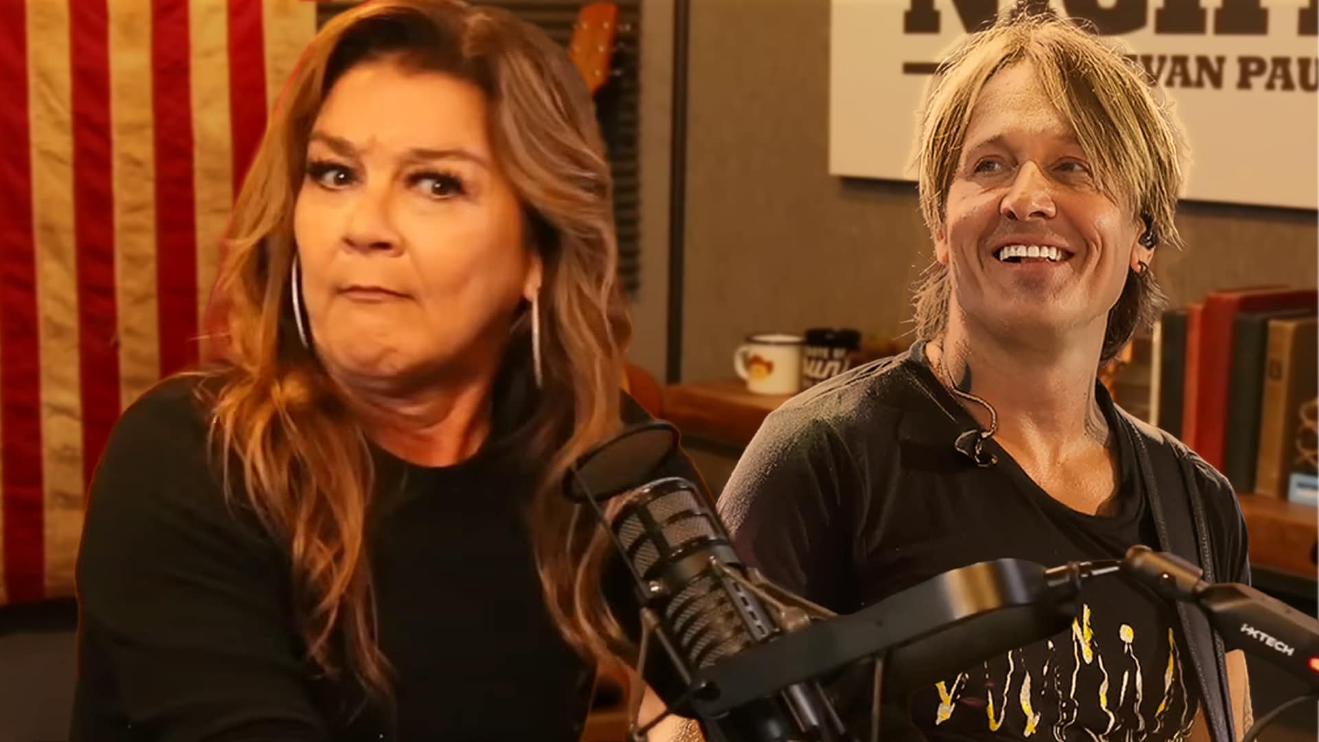 Country star Gretchen Wilson reacts mid-interview in a Nashville studio, reflecting on being caught off guard by Keith Urban’s dedication on The Road.