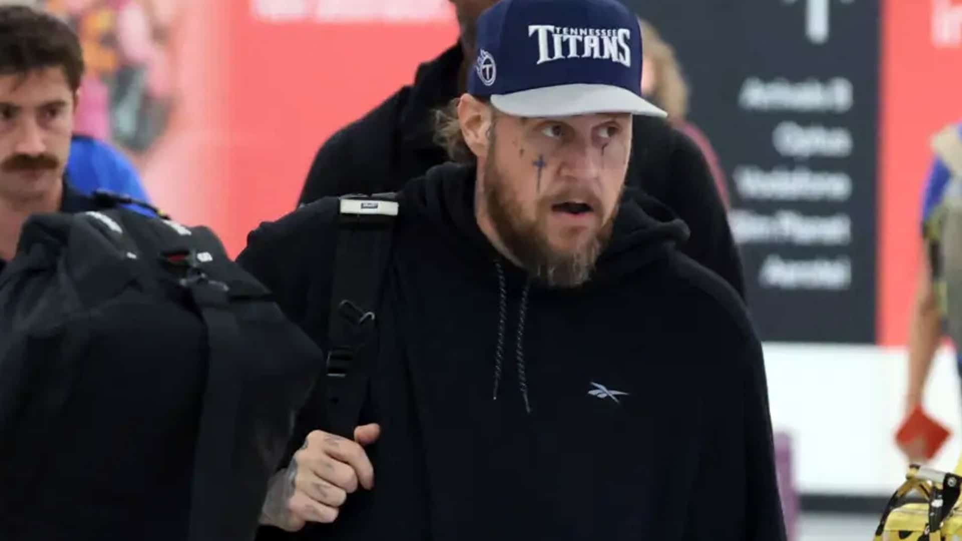Country star Jelly Roll arriving in Sydney looking leaner and confident, showing off his remarkable 200-pound transformation before his Down Under tour.