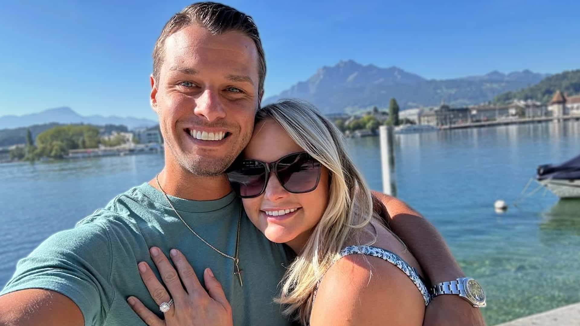 Country star Miranda Lambert posing with Brendan McLoughlin during a sunny getaway, reflecting the grounded honesty she admires most in her husband.
