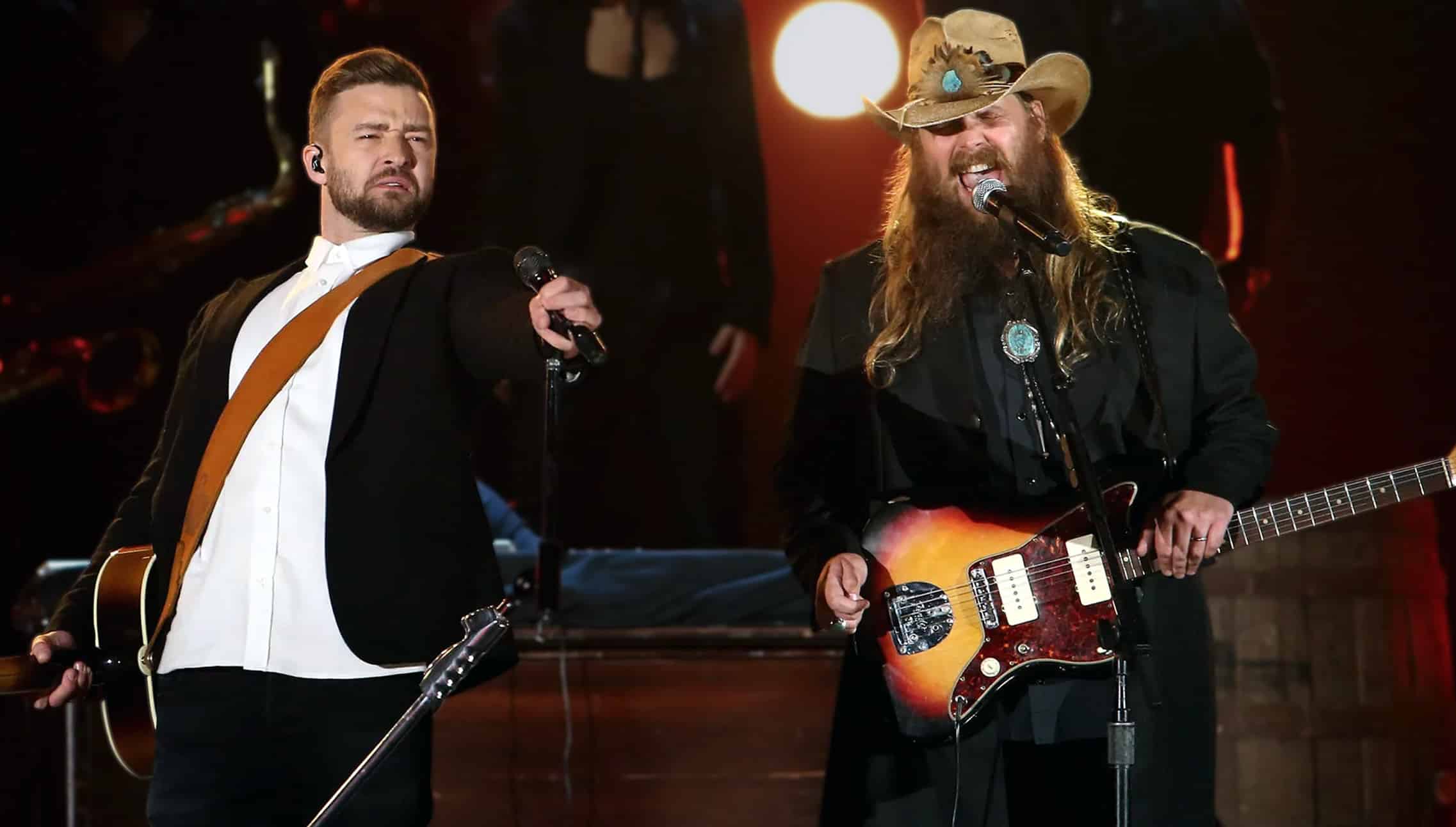 Chris Stapleton and Justin Timberlake performing the iconic “Tennessee Whiskey” duet at the 2015 CMA Awards – the legendary moment that skyrocketed Stapleton’s debut album Traveller to No. 1.