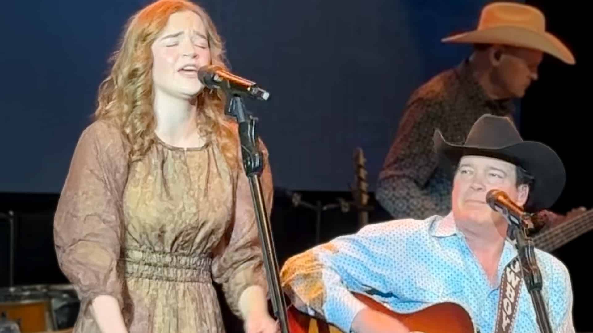 Clay Walker watches with pride as his daughter Mary Elizabeth delivers a heartfelt rendition of “Jesus Take the Wheel” onstage.