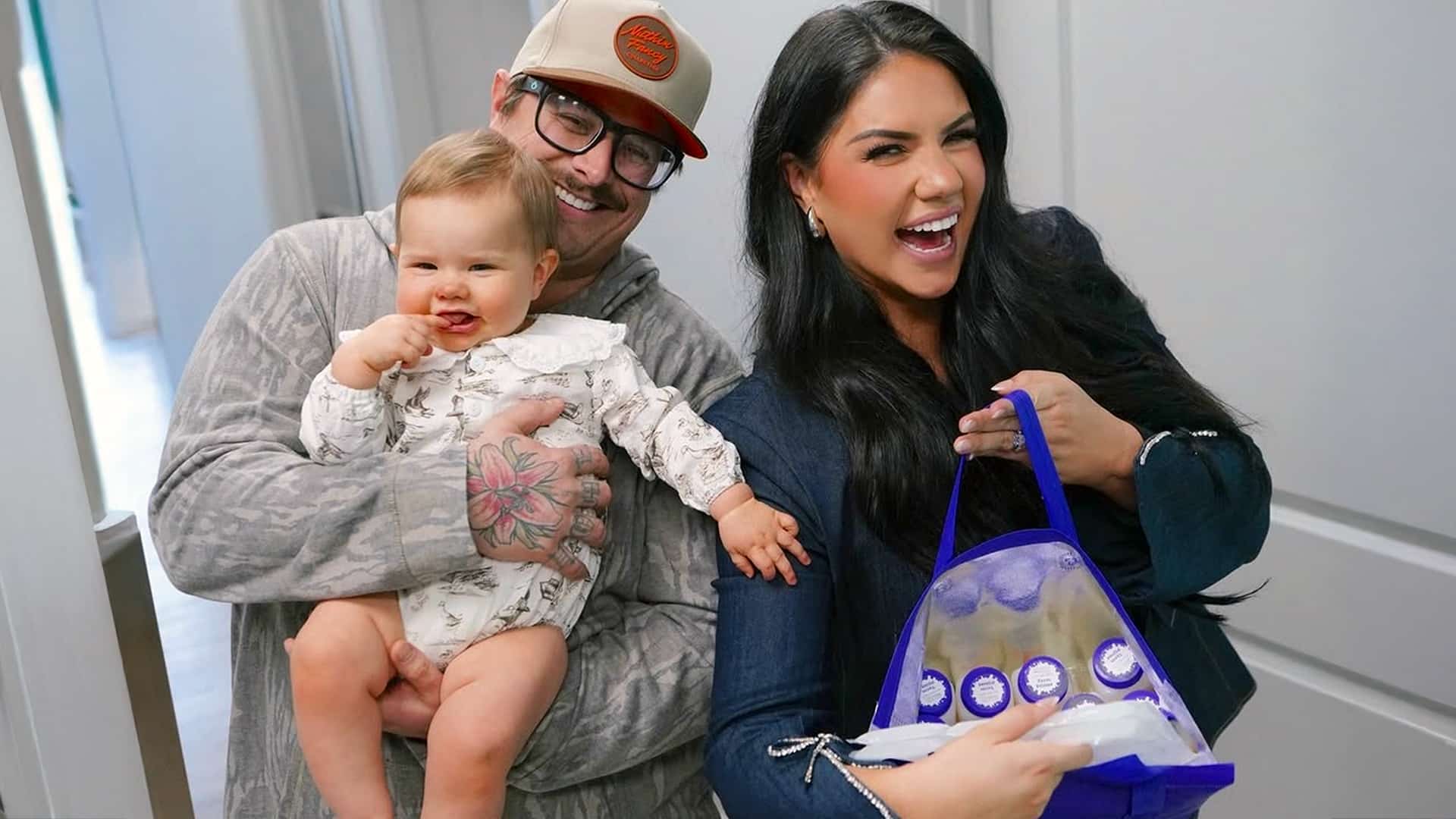 Hardy and wife Caleigh smile with their baby daughter, reflecting the personal heart behind their $45,000 donation to Mothers’ Milk Bank of Tennessee.