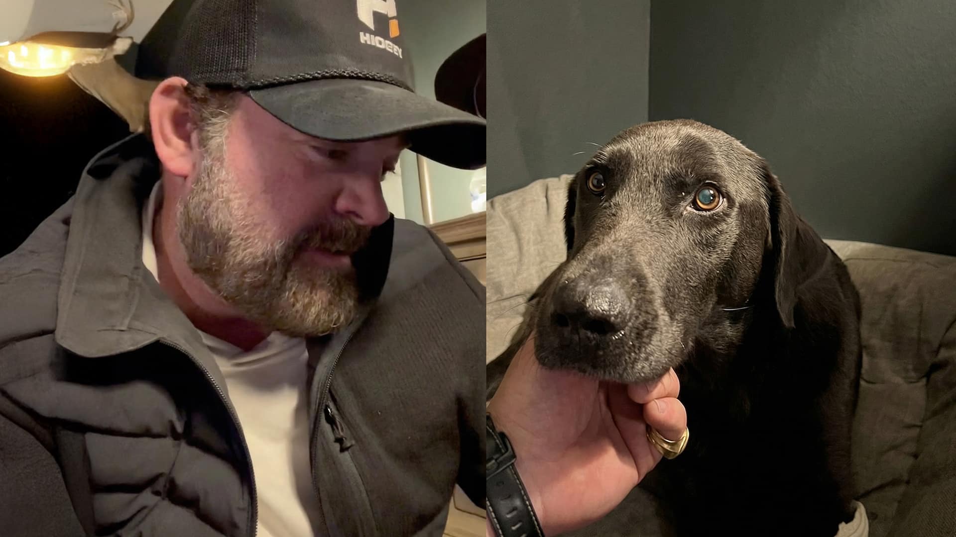 Lee Brice gently holds his dog Charlee after she was found safe, a heartfelt moment following the singer’s emotional search.