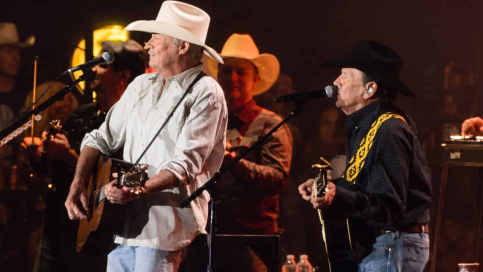 12:00 AMClaude responded: Alan Jackson and George Strait performing together at Alan's final concert, where Strait made a rare appearance and brought his old friend a drink.Alan Jackson and George Strait performing together at Alan's final concert, where Strait made a rare appearance and brought his old friend a drink.