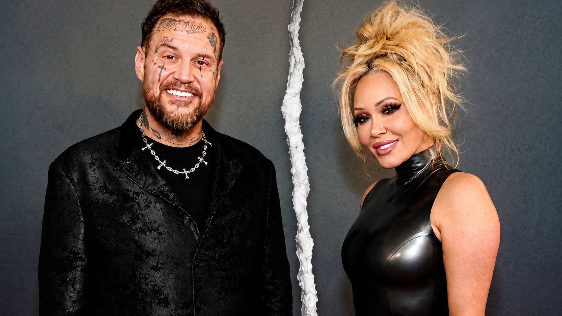 Jelly Roll and Bunnie XO, standing together at an event, a photo now circulating alongside news of their divorce filing.