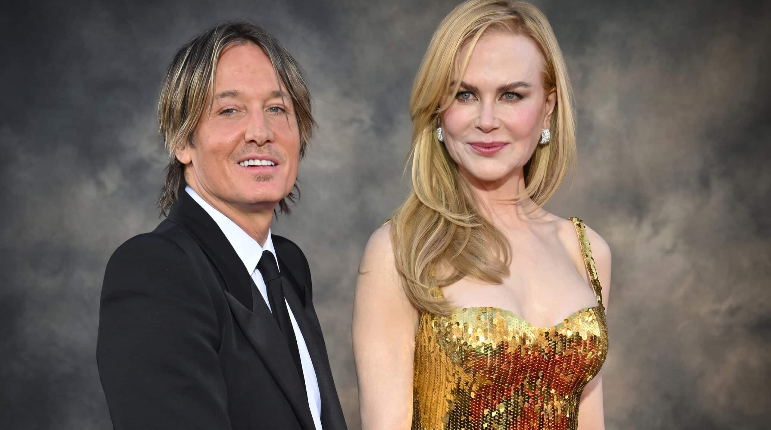 Keith Urban and Nicole Kidman smiling together at a past event, shown alongside news of Keith Urban wishing Nicole Kidman a happy birthday.