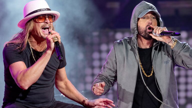 A photo of Kid Rock and Eminem together as the old friends reunite on his Christian album and put friendship over politics.